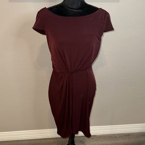 Victoria’s Secret Burgundy Faux Wrap Dress Bodycon with Ruching & Boatneck